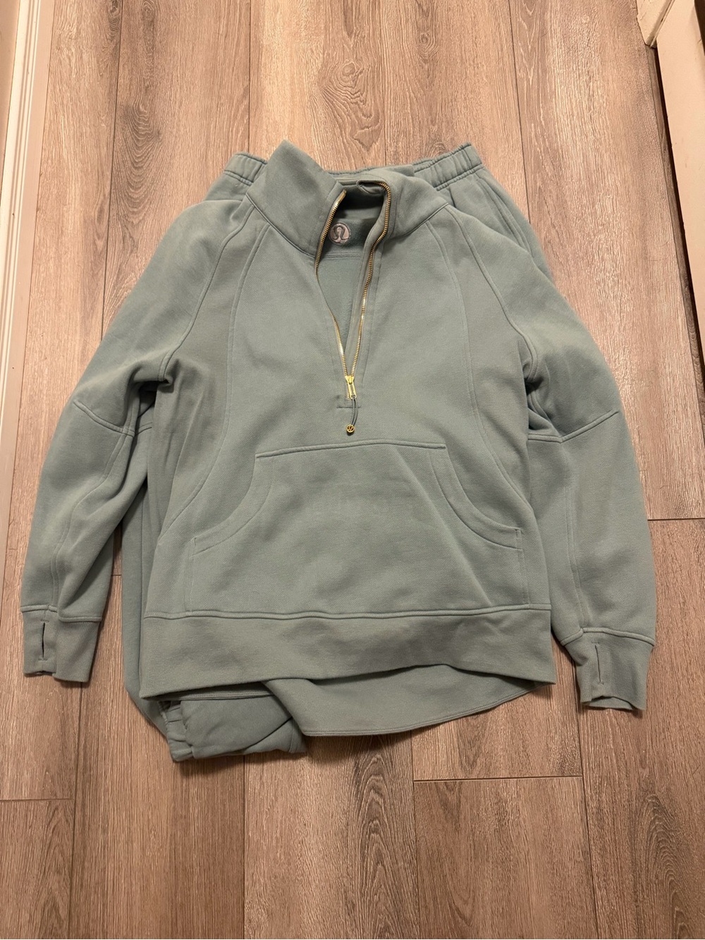 Half-Zip Pullover Sweater in Sage Green and Pants